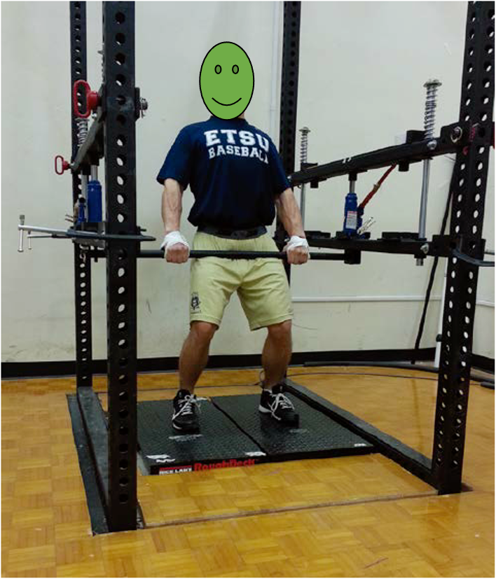 Figure 11.2 Image of an athlete performing an isometric mid-thigh pull test on bilateral force plates.