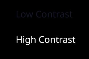 The words "Low contrast" appear in dark grey type on a black background. Below that, the words "High Contrast" appear in white text.